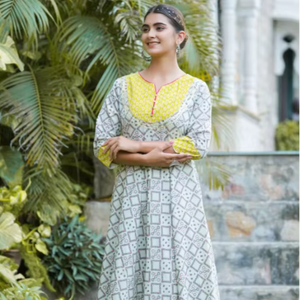 Kurta Anarkali en coton imprimé multicolore, vêtements ethniques traditionnels décontractés pour femmes, protection solaire, séchage rapide - Product Image 1