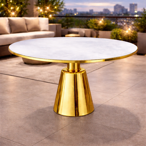 Mesa de Centro Redonda de Mármol de Lujo Metal Drake con Base de Pedestal de Metal Dorado, Diseño Moderno, Muebles para el Hogar - Product Image 6