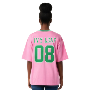 AKA Oversized Chenille Football Jersey Tee Pink Greek Sorority Apparel Women Premium Cotton - Product Image 2