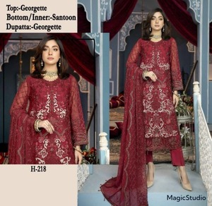 Top tradicional Fox Georgette Con parte inferior Santoon, Santoon interior y Georgette Dupatta Elegante ropa India para ocasiones festivas - Product Image 2