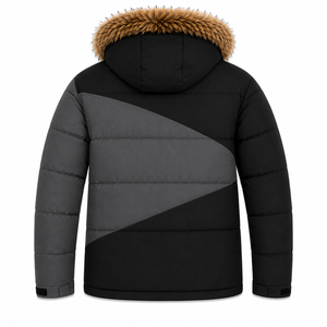 Custom Mens Winter Puffer <b>Jacket</b> Water Repellent Ripstop Shell Embroidery Patch Detachable <b>Fur</b> <b>Hood</b> Color Blocking - Product Image 2