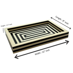 Rectangular Wooden <b>Serving</b> <b>Tray</b> With <b>Black</b> And Cream Geometric Pattern Minimalist Design Dishes And Plates For Home <b>Serving</b> Use - Product Image 2