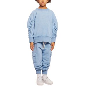 Conjunto de Sudadera con Capucha y Pantalones Deportivos para Niños Pequeños, Estilo Vintage, Lavado Ácido, Hombros Caídos, 2 Piezas - Product Image 1