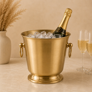 Cubo de hielo de latón Summit con base de pedestal, asas de doble anillo, enfriador de vino artesanal para el hogar, bar y entretenimiento - Product Image 1