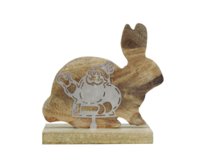 Figurine de lapin Artesign moderne et durable en nickel et aluminium avec découpe de Père Noël en métal argenté sur base en bois, décoration 2x1 pouce - Product Image 3