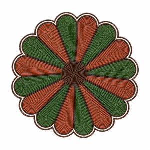 <b>Green</b> Terracotta Glass Beaded Flower Placemat | Round Modern Handmade Eco-Friendly Heat Resistant Dining <b>Table</b> <b>Mat</b> - Product Image 1