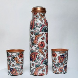 Ensemble carafe à eau en cuivre imprimé, pichet de chevet en cuivre avec verre, ensemble gobelet et carafe en cuivre pur, cuivre artisanal - Product Image 5