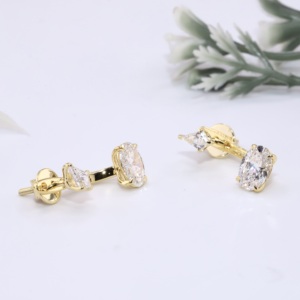 Pendientes de Oro Amarillo con Diamantes Cultivados en Laboratorio, Diseño Convertible de Cometa Ovalada, con Parte Delantera y Trasera, Joyería Fina, Regalo para Mujer - Product Image 2