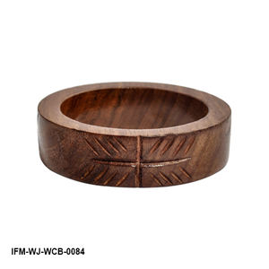 Handmade Hand Carved Dark <b>Wood</b> <b>Bangle</b> Bracelet Curved African Style Ethnic Bohemian Wristband Jewelry - Product Image 4