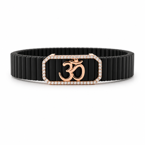 925 Sterling <b>Silver</b> Solid Gold Om Cubic Zirconia Bracelet High Polish Black Link Spiritual <b>Mens</b> Unisex <b>for</b> Wedding Party Daily W - Product Image 1