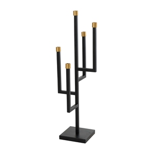 Candelabro Geométrico de 5 Brazos, Moderno Centro de Mesa de Metal Negro y Dorado para Mesa de Comedor y Decoración de Sala de Estar - Product Image 1