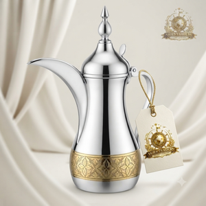 Carafe à café arabe dorée avec poignée en bois, Dallah traditionnelle, service à thé islamique en métal, pichet de luxe du Moyen-Orient - Product Image 2