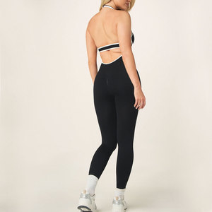 Black Lightweight High Quality Breathable Sleeveless Slim Fit Reasonable Price Fitness Wear Custom Logo Print Yoga <b>Jumpsuits</b> - Product Image 3