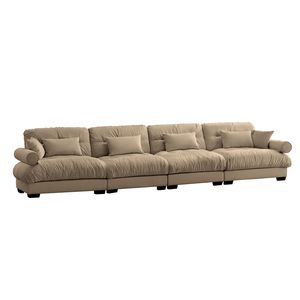 Divano Componibile in Velluto Super Confortevole e Oversize con Pouf Mobile, Braccioli Imbottiti e Tasche Profonde per Soggiorno - Product Image 5