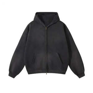 Sudadera con capucha informal para hombre, con logotipo personalizado profesional, color negro, con tachuelas, corte regular, con cremallera y efecto lavado ácido. - Product Image 6