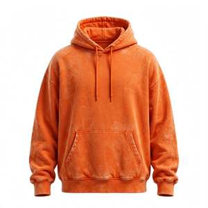 เสื้อฮู้ดผู้ชายทรงปกติ ผ้าฝ้ายฟลีซ 100% ย้อมสีส้มพรีเมียม ซักกรด แห้งเร็ว ระบายอากาศได้ดี เหมาะสำหรับฤดูหนาว พร้อมโลโก้ปัก - Product Image 1