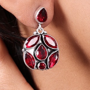 Wholesale Oxidized Silver Vintage Multi Gemstone <b>Sapphire</b> Flower <b>Drop</b> <b>Earrings</b> for Women | Party Occasion Indian Ethnic Jewelry - Product Image 4