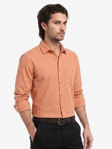 Men's Orange Full Sleeve Cotton Poplin Casual <b>Shirt</b> Turn-down Collar Solid Color Breathable Spring Wear - Product Image 2