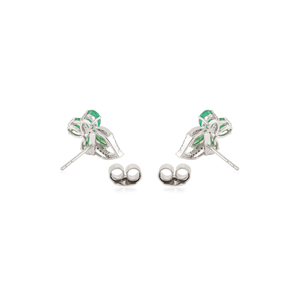 New Classy Trendy Women's 925 Sterling Silver Floral Pattern Oval Shape <b>Emerald</b> & Round Diamond <b>Stud</b> Earring Fine Jewelry - Product Image 6