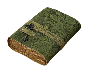 Cuaderno de Cuero Vintage con Grabado Floral, Papel Reciclado Verde, Personalizable, Regalo, Bordes Decorativos Antiguos, Shadow SpellBook - Product Image 6