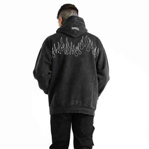 <b>Men</b> <b>Black</b> Hoodie Oversized Streetwear Flame Print Cotton Pullover Autumn Casual Fashion Sweatshirt - Product Image 2
