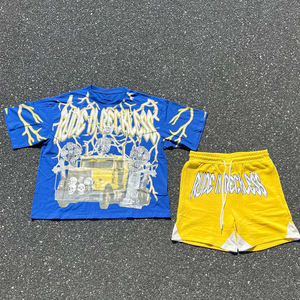 Nouvel ensemble personnalisé pour homme : T-shirt à épaules tombantes et short, 100 % coton, coupe courte et ample, en tissu tricoté épais - Product Image 2