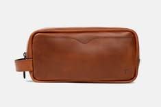 Leather Cosmetic Case Medium Zipper Closure Durable Simple Style Brown Handle - Product Image 1