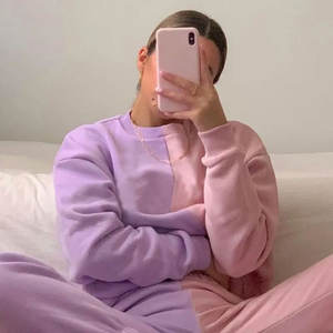 2024 chándales de moda para mujer logotipo personalizado ColorBlock tejido Crop Hoodie pantalones de chándal y Sudadera con capucha gruesa y elegante - Product Image 2