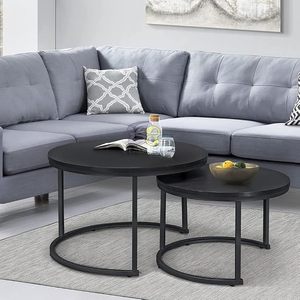 Handmade <b>Round</b> Nesting Coffee <b>Table</b> Set of 2 <b>Black</b> Metal Modern Living Room Accent <b>Tables</b> Space Saving <b>Side</b> <b>Tables</b> Contemporary - Product Image 2