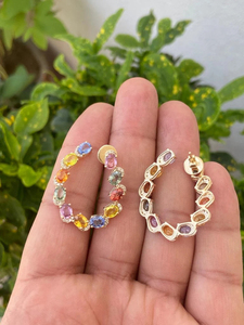 14K Gold Rhodium Plated Luxury Multi Sapphire Hoop Earrings with Diamond Accents for Wedding & Gift Fine Jewelry - Product Image 1