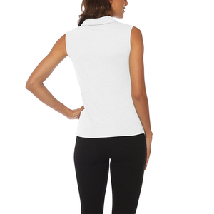Chemise de golf sans manches pour femme, blanche, tricotée, écologique, respirante, séchage rapide, coupe ajustée, fermeture boutonnée, polos d'été - Product Image 6