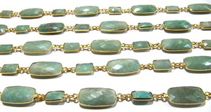Chaîne de connecteurs en laiton avec amazonite verte naturelle de forme rectangulaire pour la fabrication de bijoux, vendue au mètre - Product Image 2