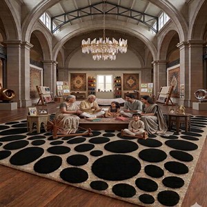 <b>Black</b> Beige Wool geometric circle pattern area <b>rug</b> Hand Tufted modern carpet for living room bedroom luxury decorative home <b>rug</b> - Product Image 5