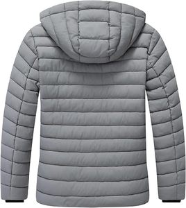 Veste matelassée unie pour homme, coupe-vent et imperméable, à capuche, zippée, idéale pour les activités de plein air et le quotidien - Product Image 2