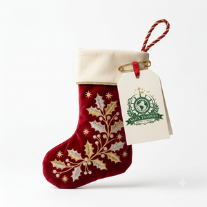 Chaussette de Noël personnalisée en feutre vert avec revers en sherpa, accent étoile et clochette, broderie flocon de neige, vente en gros - Product Image 2