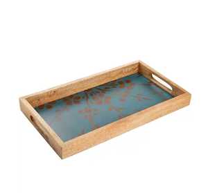 Plateau de service en bois imprimé Meena, motif Meenakari, design moderne, finition laquée, passe au lave-vaisselle, épaisseur 1 cm, forme rectangulaire - Product Image 1