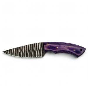 Couteau utilitaire artisanal en acier forgé, manche en bois de Pakka violet, motif cannelé, outil de artisanat - Product Image 3