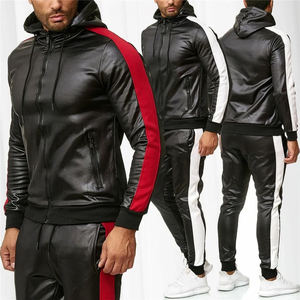 Custom Genuine Leather Tracksuit Men Premium <b>Zip</b> <b>Up</b> <b>Jacket</b> And Jogger Set Luxury Streetwear Sportswear Sample Service Available - Product Image 4