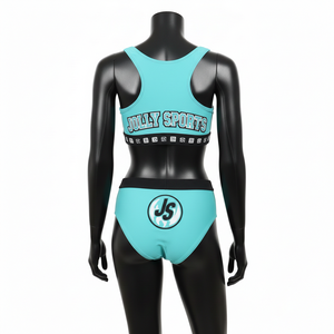 Conjunto de Bikini para Mujer, 180 GSM, Poliéster y Elastano, Color Azul Aqua, Cintura en Contraste, Logotipo Personalizado con Transferencia Térmica - Product Image 2