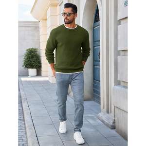 2025 suéter de cuello redondo de punto gofre para hombre con mangas largas 2025 Otoño Invierno con textura térmica ODM Supply - Product Image 4