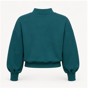 Sweat-shirt personnalisé pour femme, col montant, manches ballon, coupe décontractée, couleur vert-bleu foncé WSS-0008 - Product Image 2