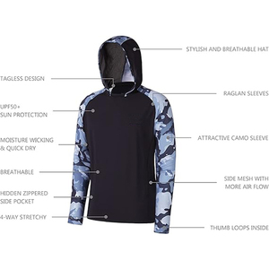 Factory Custom Performance Hoodie Long Sleeve Men's UPF 50 Performance Fishing Shirt <b>Cooling</b> Feature Quick Dry - Product Image 2