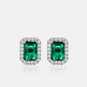 <b>Emerald</b> Cut <b>Stud</b> Earrings 925 Silver Classic Women's Jewelry Everyday Wear Claw Setting Green Stone - Product Image 5