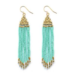 Pendientes de moda glamurosos bordados con cuentas de semillas, pendientes largos colgantes artísticos con cuentas de semillas - Product Image 3