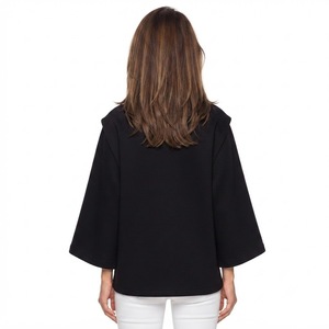 Custom Black Beaded Embroidery Patch Sweatshirts Women Cowl Collar Hoodies Wide Sleeve Crossover <b>Wrap</b> Hem Loose Fleece Top OEM - Product Image 2