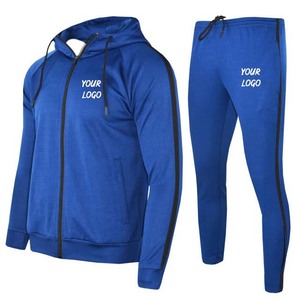 Unisex Blue Tracksuit Full <b>Zip</b> Hooded <b>Sweatshirt</b> With Side Pockets Breathable Polyester Sporty Design Autumn Wear Regular Fit - Product Image 1