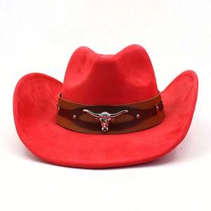 Sombrero Vaquero Unisex de Moda Invierno 2024, Estilo Occidental con Cinturón de Cuero Sintético con Cabeza de Buey para Adultos, Entusiastas del Aire Libre - Product Image 3