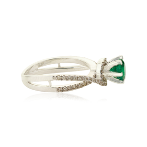 Bague de fiançailles en or blanc 18 carats véritable avec émeraude et diamant, design unique et luxueux, bande incurvée, bijoux de mariage empilables, fabricant - Product Image 4