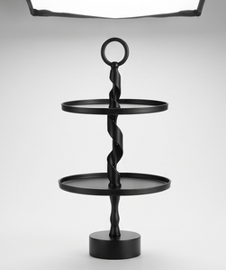 Plateau de service élégant noir à deux niveaux avec pied torsadé, support à gâteau, présentoir à desserts et fruits, décoration événementielle - Product Image 5