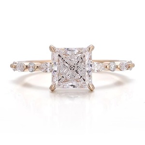 Bague princesse en moissanite 3CT, or jaune 14 carats, style Art Déco, bague de fiançailles Milgrain, bague à griffes, bague de promesse, cadeau pour femme - Product Image 2